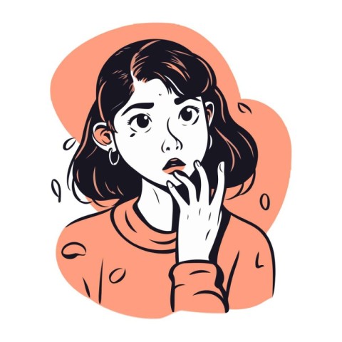 Vector illustration of a young woman with a thoughtful expressio