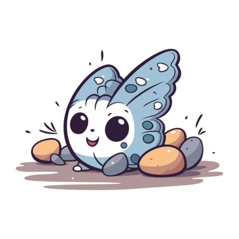 Butterfly and pebbles. Cute cartoon character.