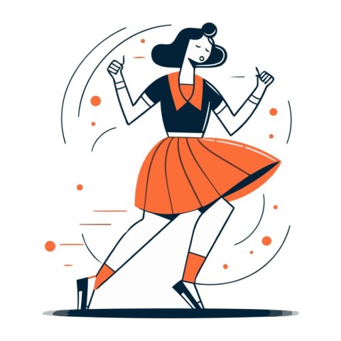 Fashionable woman dancing. Vector illustration in flat linear st