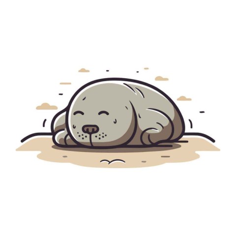 Cute seal sleeping on the sand. Vector illustration of a cartoon