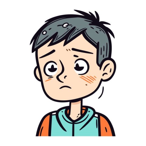 Boy with fever and headache. Vector illustration in cartoon styl