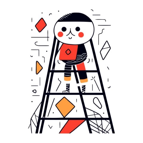 Cute boy climbing a ladder. Vector illustration in flat style.