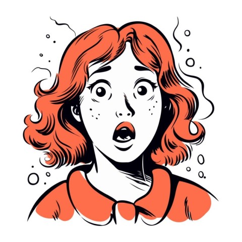 Surprised woman. Hand drawn vector illustration in cartoon comic