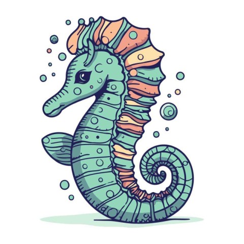 Cute seahorse. Sea animal. Cartoon vector illustration.