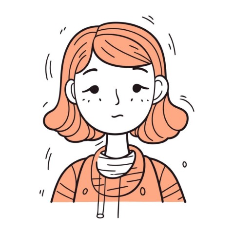 Young woman with sore throat. Vector illustration in doodle styl