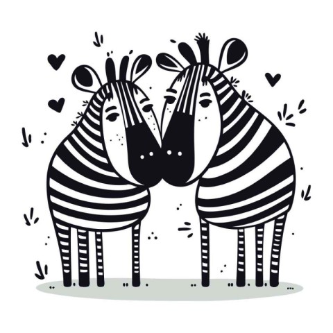 Zebra couple in love. Hand drawn vector illustration in cartoon