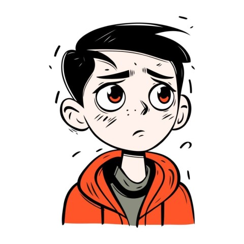 Angry boy in a red jacket. Vector illustration on white backgrou