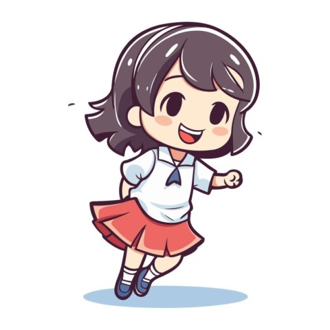 Girl dancing in school uniform. Cute cartoon style vector illust