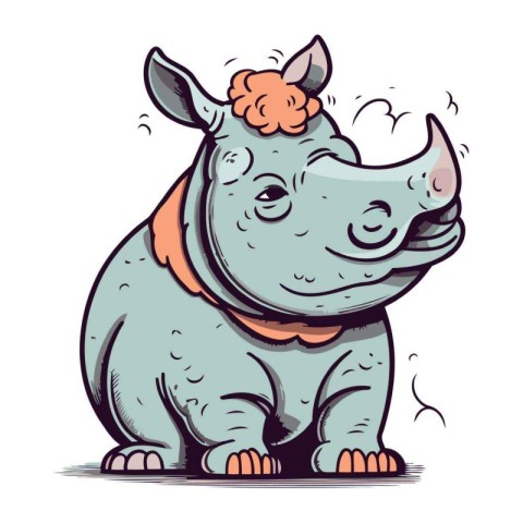 Cartoon rhinoceros on white background. Vector illustration.