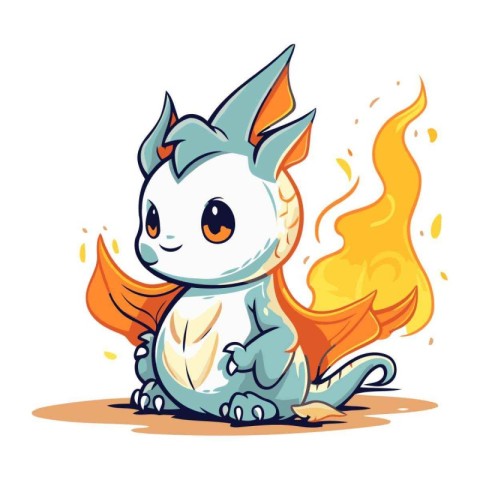 Vector illustration of a cute cartoon rabbit with a fire on a wh