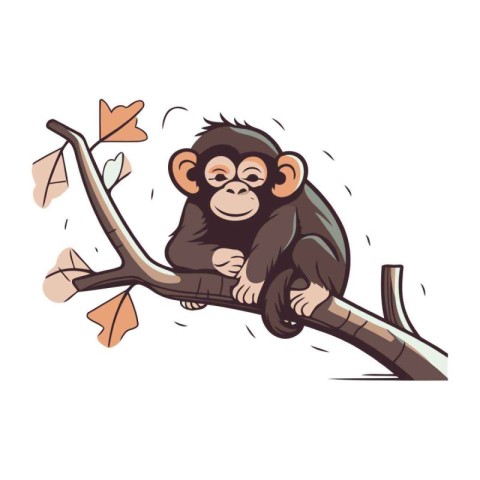 Chimpanzee sitting on a tree branch. Vector illustration.