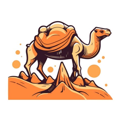 Camel in the desert. Vector illustration in a flat style.