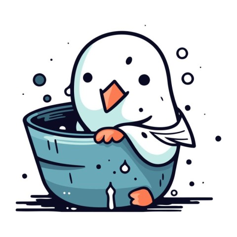 Snowman in a bath. Vector illustration of a cartoon character.