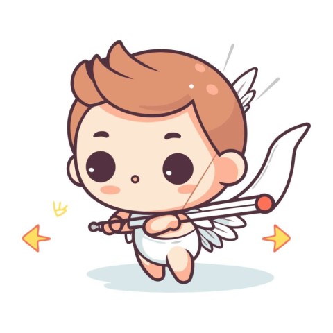 Cupid boy with bow and arrow. Cute cartoon vector illustration.