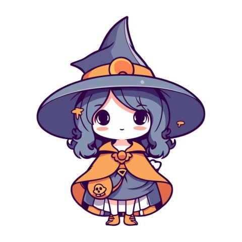 Cute little witch girl. Vector illustration isolated on white ba