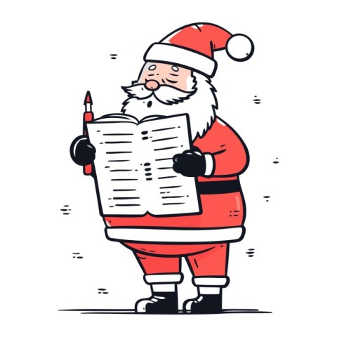 Santa Claus reading a letter. Vector illustration in doodle styl