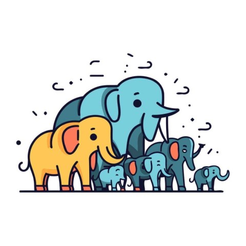 Cute elephant family. Vector illustration in doodle style.