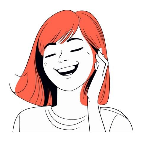 Portrait of a smiling girl with red hair. Vector illustration.