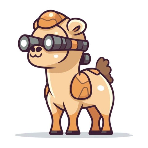 Cute camel with binoculars. Vector illustration in cartoon style