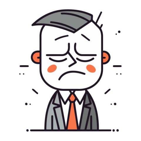 Sad man in business suit. Vector illustration in flat linear sty