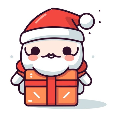 Cute kawaii Santa Claus with gift box. Vector illustration.