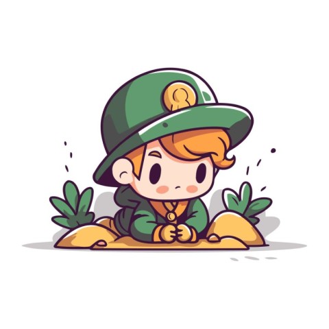 Illustration of a Cute Little Boy in a Leprechaun Costume