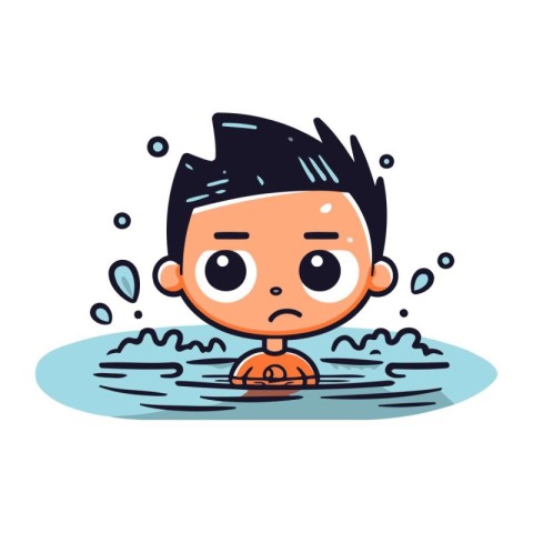 Boy drowning in the water. Vector illustration in a flat style.