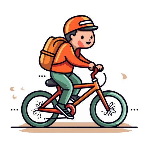 Courier with a backpack riding a bicycle. Vector illustration.