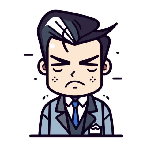 Sad Businessman Face   Cartoon Vector Illustration. Line Art Sty