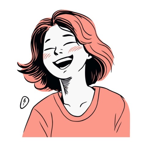 Beautiful young woman laughing. Vector hand drawn illustration i