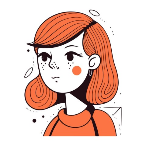 Vector illustration of a girl with red hair in a flat style.