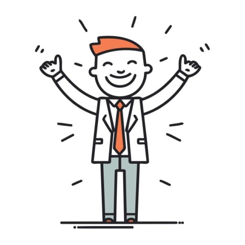 Businessman with hands up vector illustration. thin line design.