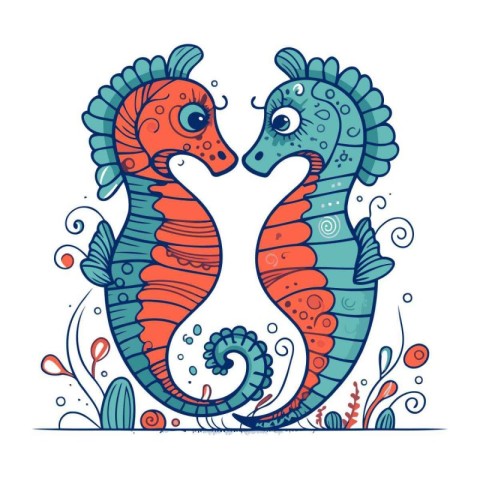 Hippocampus sea horse. Vector illustration in doodle style.