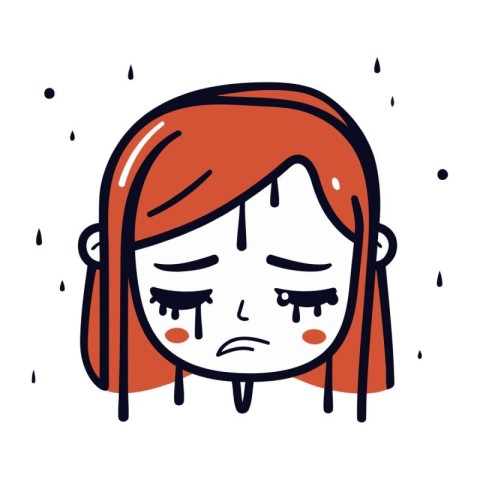 Crying girl face with sad eyes. Vector illustration in cartoon s