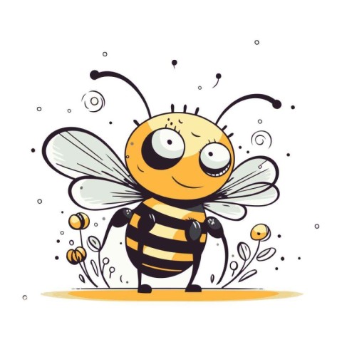 Cute cartoon bee. Vector illustration isolated on a white backgr