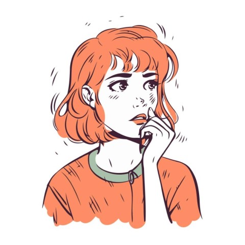 Illustration of a young woman thinking about something. Vector i