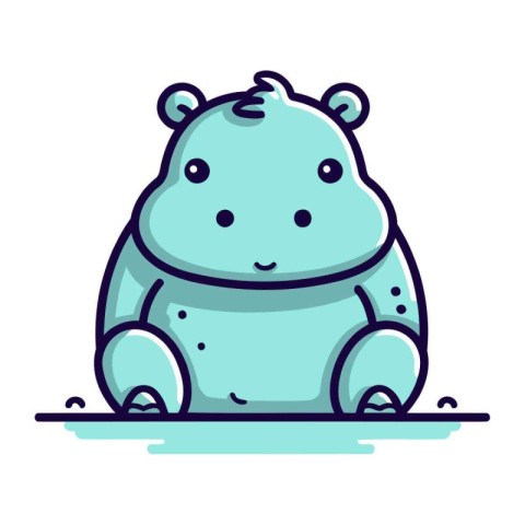 Cute hippopotamus. Vector illustration in flat line style.