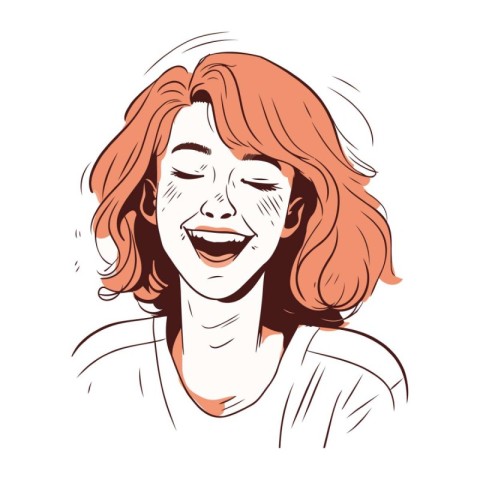 Vector illustration of a happy young woman with red hair and clo