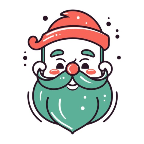 Santa Claus face with red hat and green beard. Vector illustrati