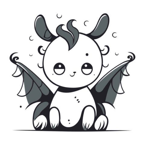 Cute cartoon monster with wings. Vector illustration isolated on