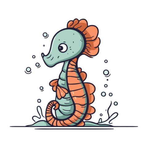 Cartoon seahorse. Colored vector illustration. Isolated on white