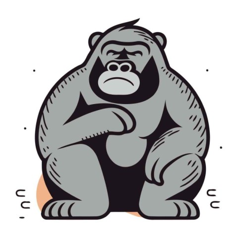 Vector illustration of a gorilla sitting and looking at the came