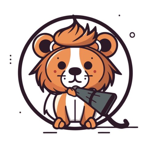 Cute cartoon hamster with a broom in his hand. Vector illustrati