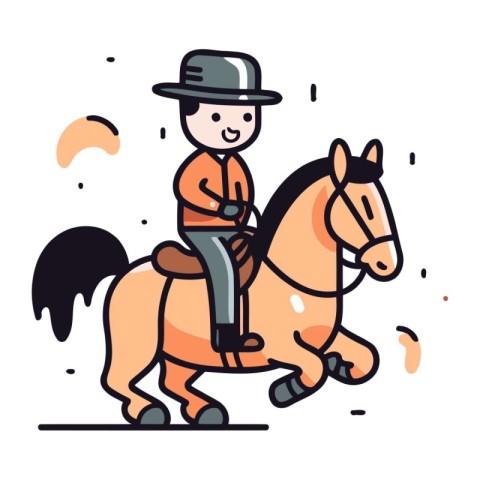 Horseman riding on horse. Cute cartoon vector illustration.