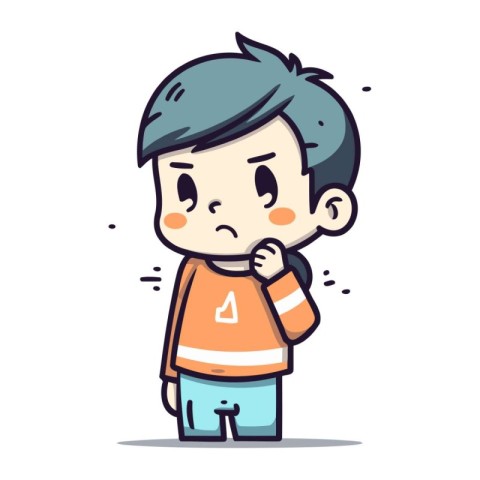 Upset boy with bad smell. Cute cartoon vector illustration.