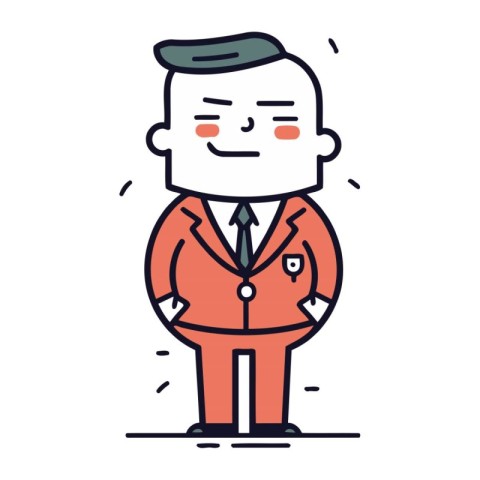 Businessman in red suit. Vector illustration in thin line style.