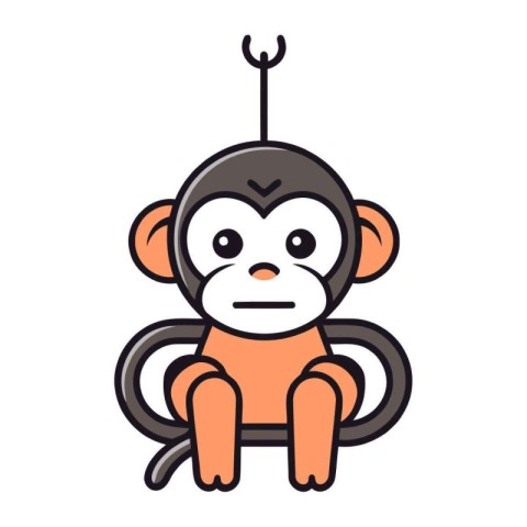 Cute monkey flat icon isolated on white background. Vector illus