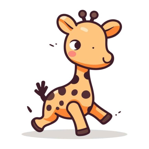 Cute cartoon giraffe running. Vector illustration isolated on wh