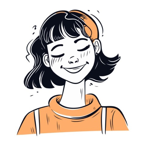 Vector illustration of a young woman with closed eyes and closed