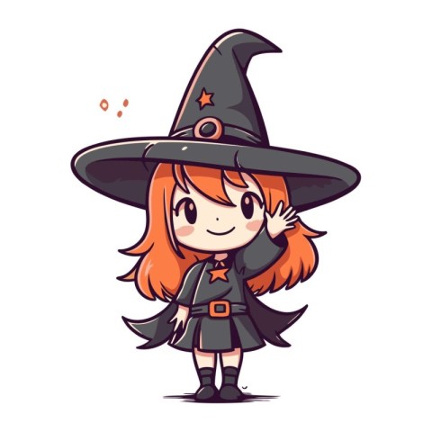 Cute little witch girl in halloween costume. Vector illustration